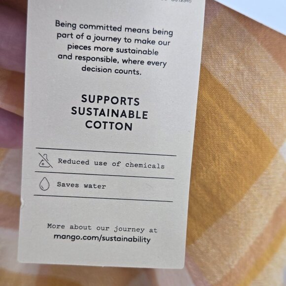 Mango MNG Mustard Yellow Checkered Gingham 100% Cotton Pockets Mini Dress XS - Picture 10 of 15